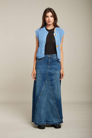 JANE Maxilang denim nederdel