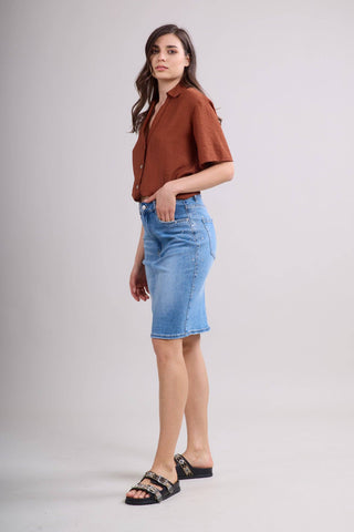 JUPE denim nederdel med sten