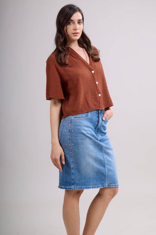 JUPE denim nederdel med sten