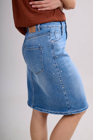 JUPE denim nederdel med sten