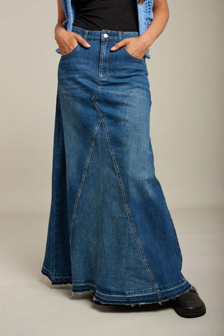 JANE Maxilang denim nederdel