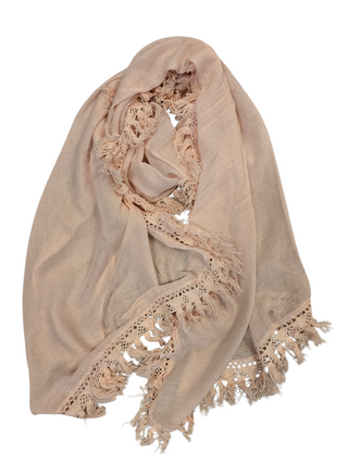 Rosa tørklæde med blondekant