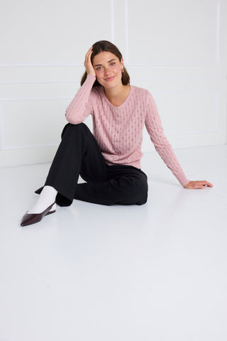 Rosa POINTELLA cardigan med feminint hulmønster