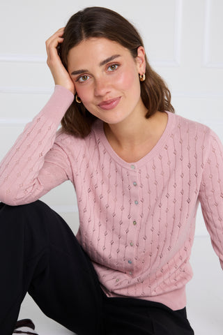 Rosa POINTELLA cardigan med feminint hulmønster
