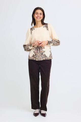 Beige ADARA bluse med print