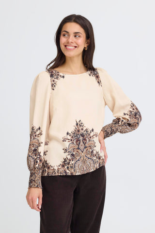 Beige ADARA bluse med print