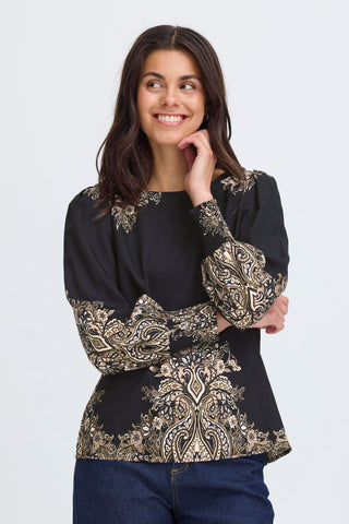 Sort ADARA bluse med print