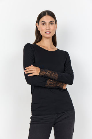 Sort langærmet MARICA shirt med blonde på ærmet