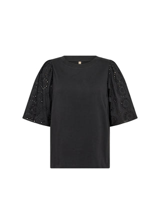 Sort LORAINE T-shirt med blondeærme