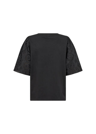 Sort LORAINE T-shirt med blondeærme