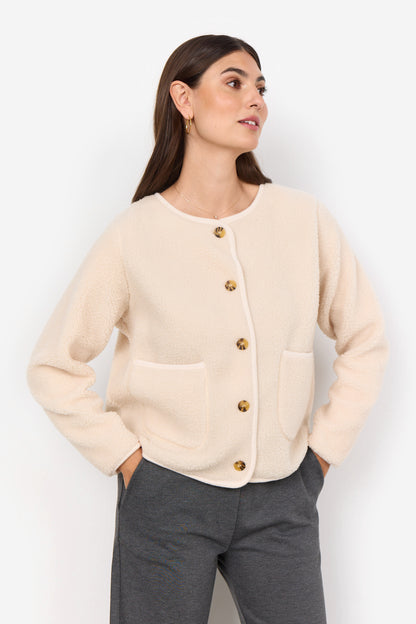 Teddy cardigan i Creme