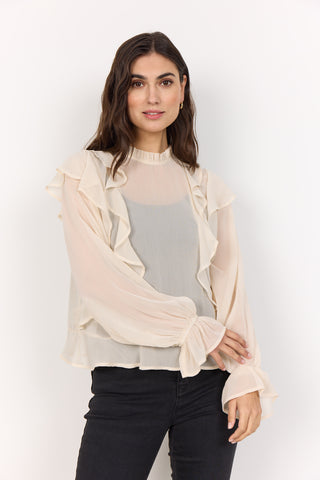 NAIA bluse i creme med flæser