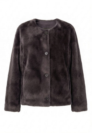 FAKE FUR JAKKE med knapper - Dark Brown