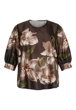 Elegant BLUSE med kort ærme - Dark Brown
