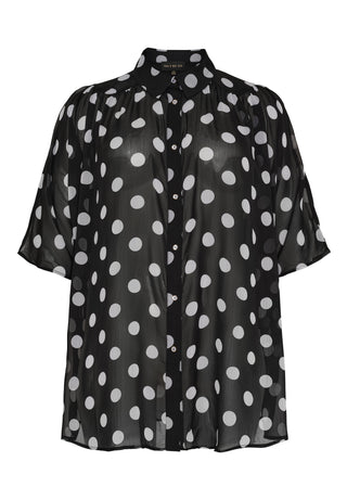 Lang LOOSE BATWING Skjorte - Black / White Dot