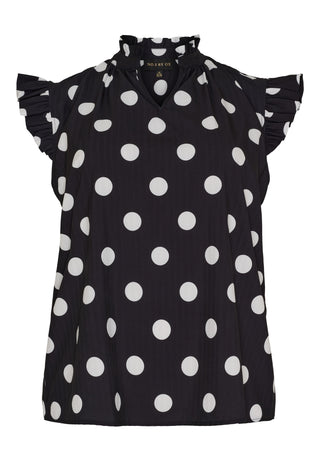 Ærmeløs BLUSE med flæsekant - Black / White Dot