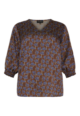 BLUSE med 3/4 ærme - Stone Brown Flowers