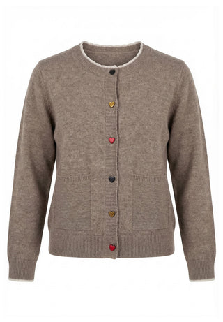 CARDIGAN W HEART BUTTONS - Camel Brown