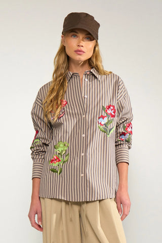 NUKACEY EMBROIDERY Skjorte - Deep Taupe