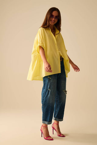 Gul oversized skjorte med korte ærmer