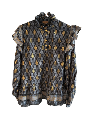 FIE bluse - Blå/Guld