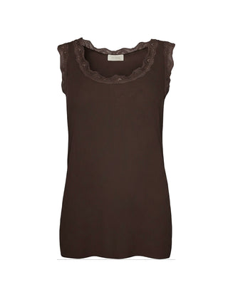 ISSA top med blondekant i Coffee