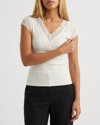 LACE V-NECK TOP - Off White