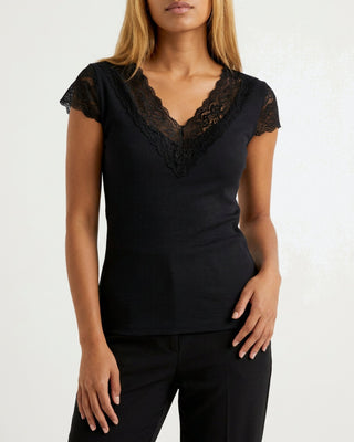 LACE V-NECK TOP - Black