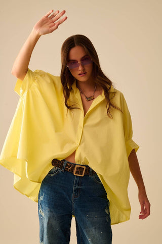 Gul oversized skjorte med korte ærmer