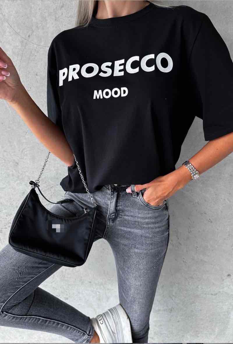 T-shirt Prosecco Mood - Sort - Tusind Tanker