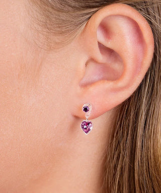 Pendant Heart Øreringe, Light Amethyst