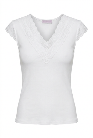LACE V-NECK TOP - Off White
